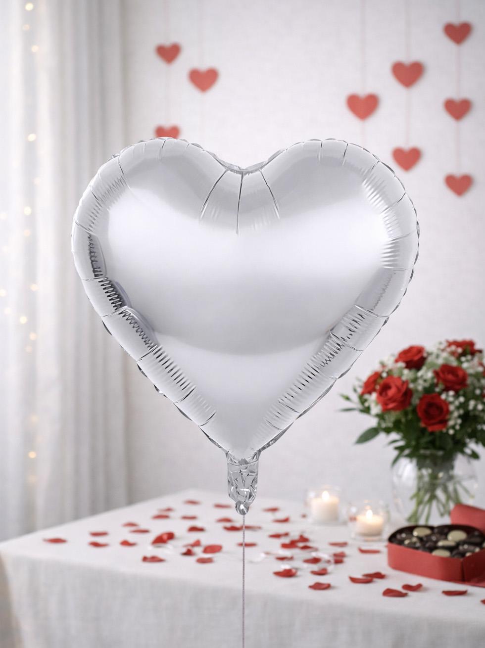 Kalp Folyo Balon Gümüş Rengi Kalp Parti Balonu 18 inc 45 cm