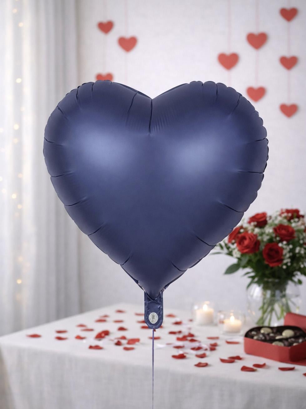 Kalp Folyo Balon Retro Parti Balonu Mat Koyu Mavi 18 inc 45 cm