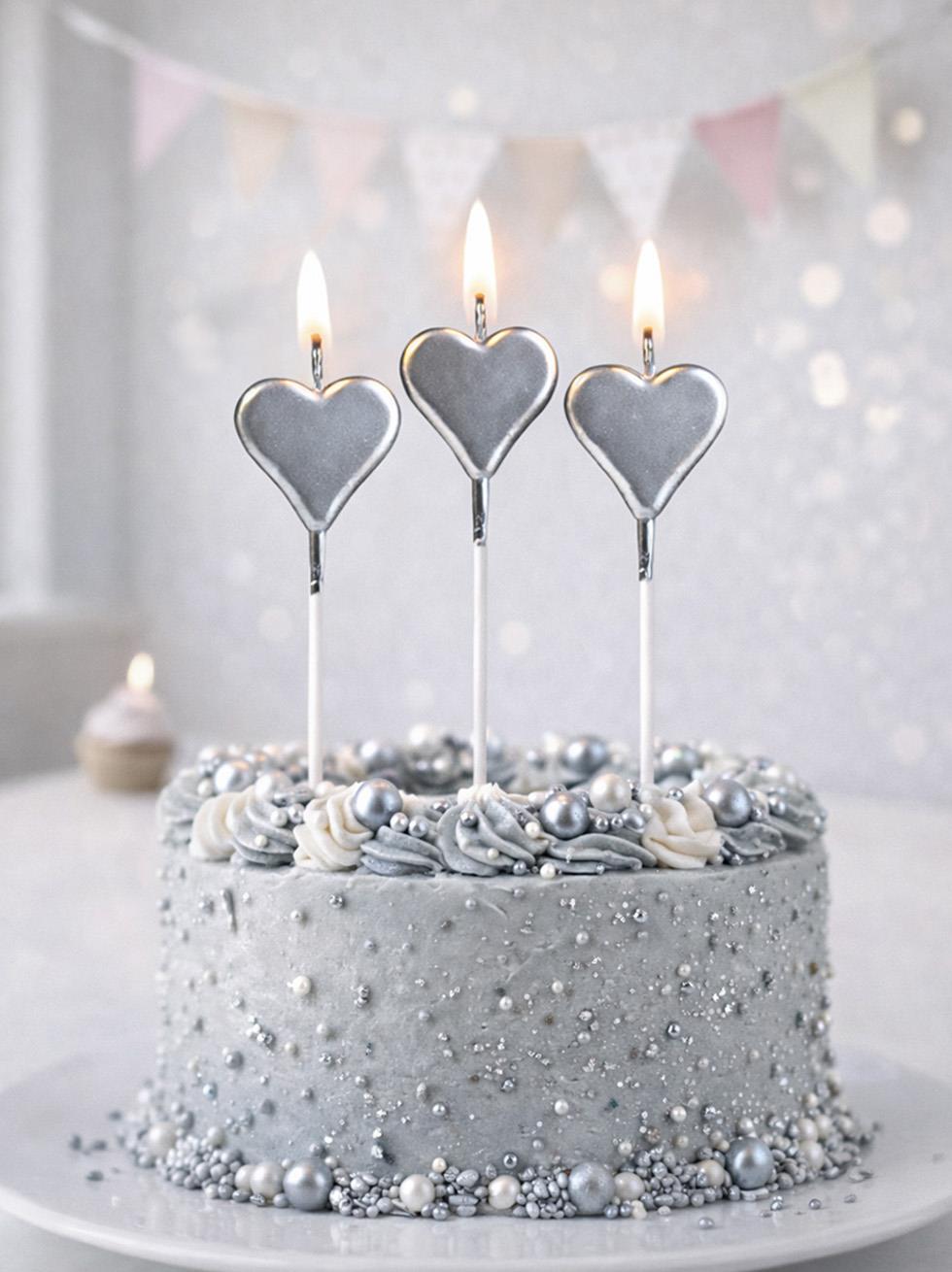 Kalp Pasta Mumu Metalik Gümüş 3lü