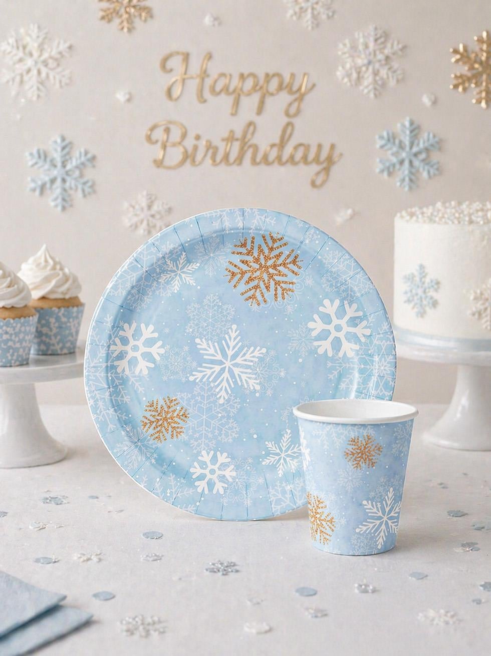 Kar Tanesi Temalı Tabak Bardak Set Karton Doğum Günü Seti 8li