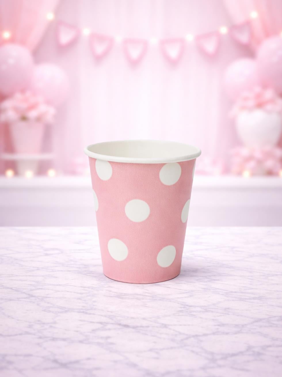 Karton Bardak Pembe Puantiyeli 8Li