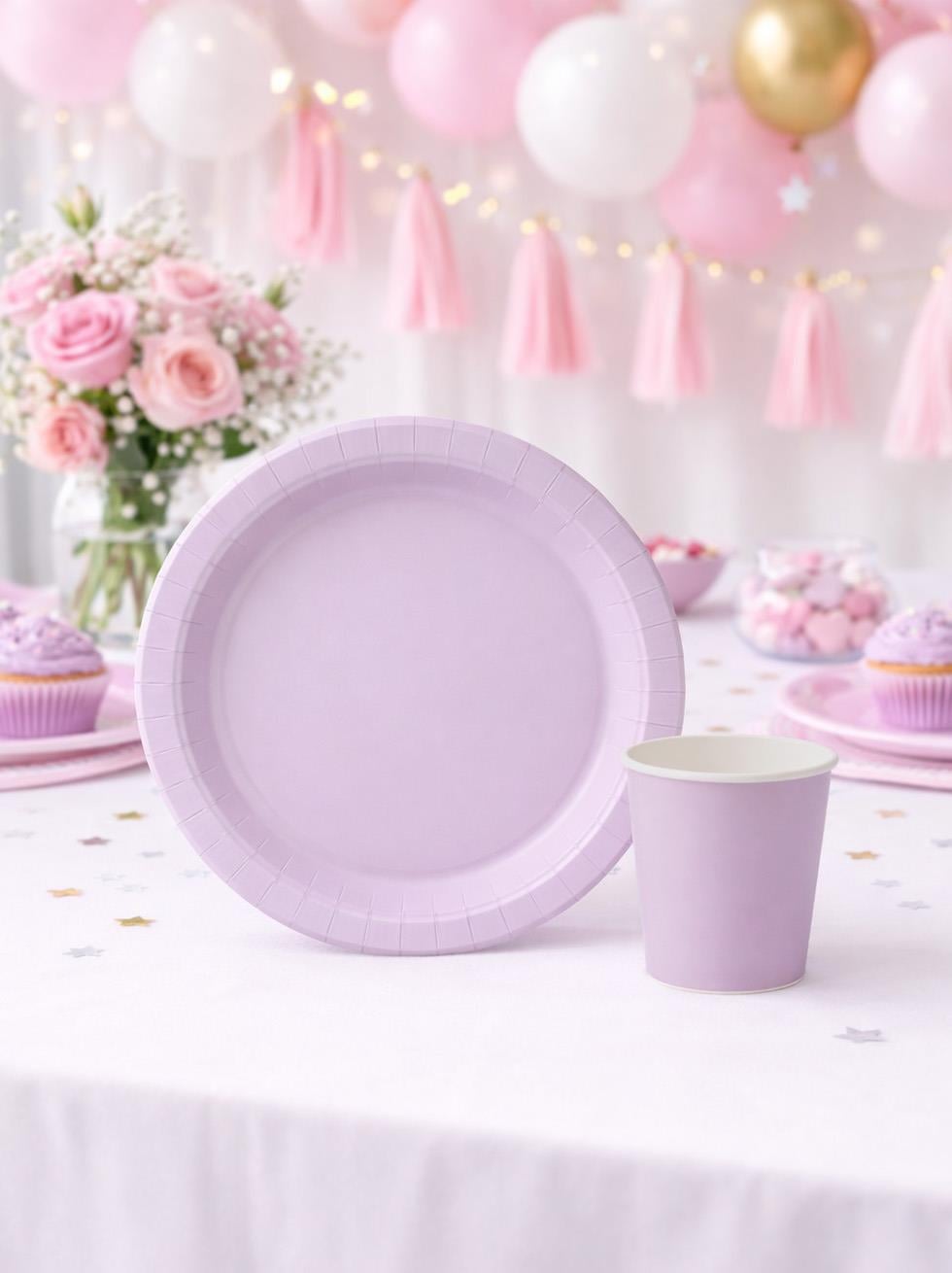 Karton Tabak Bardak Set Doğum Günü Parti Seti Lila 8 Adet 