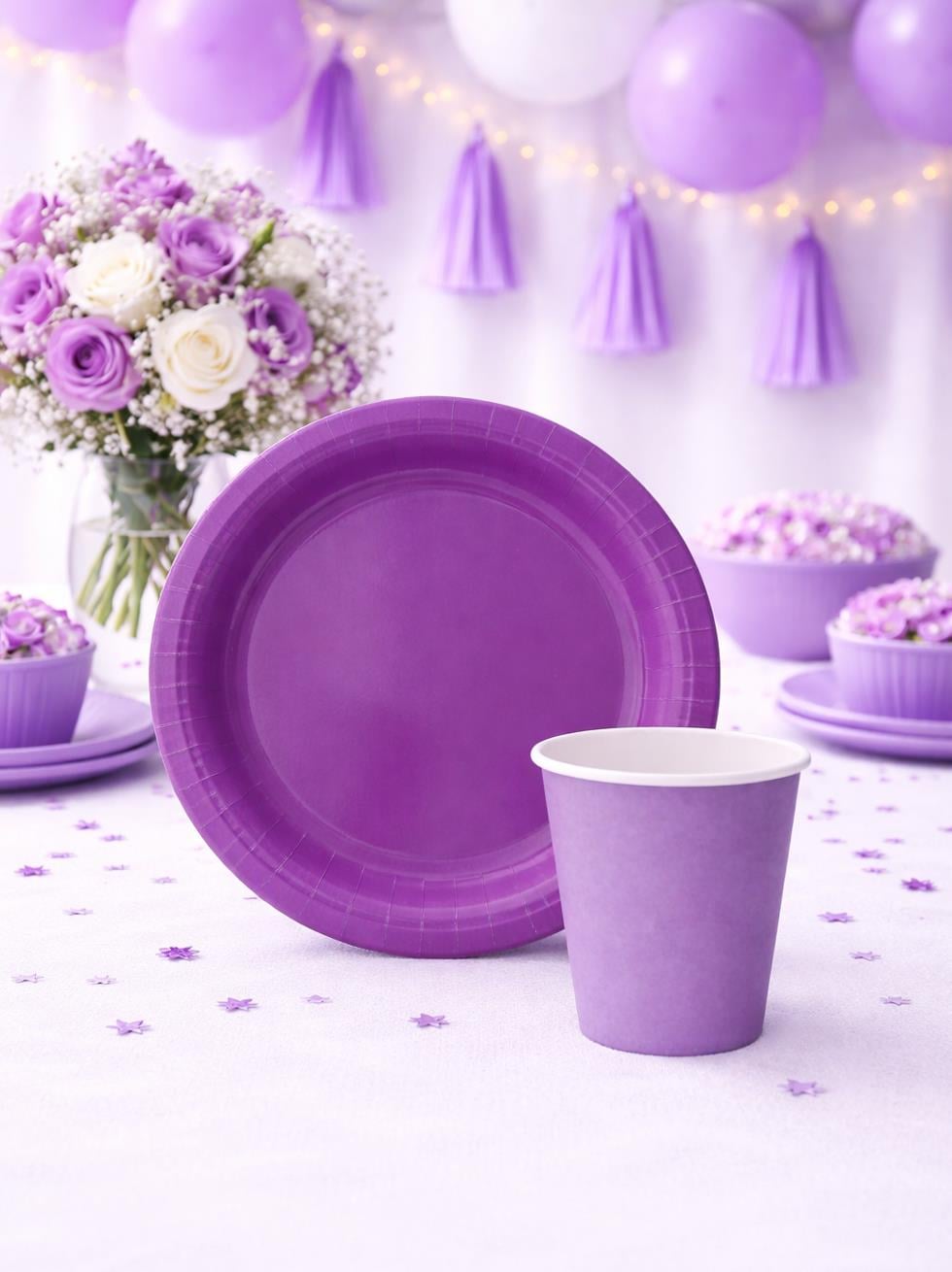 Karton Tabak Bardak Set Doğum Günü Parti Seti Mor 8 Adet 