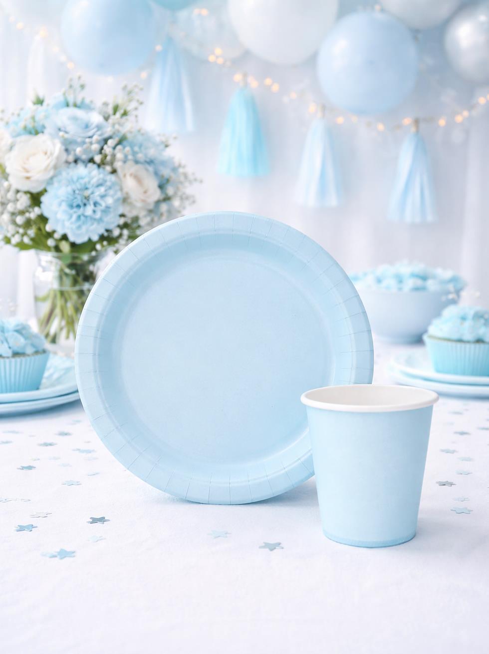 Karton Tabak Bardak Set Doğum Günü Parti Seti Mavi 8 Adet 