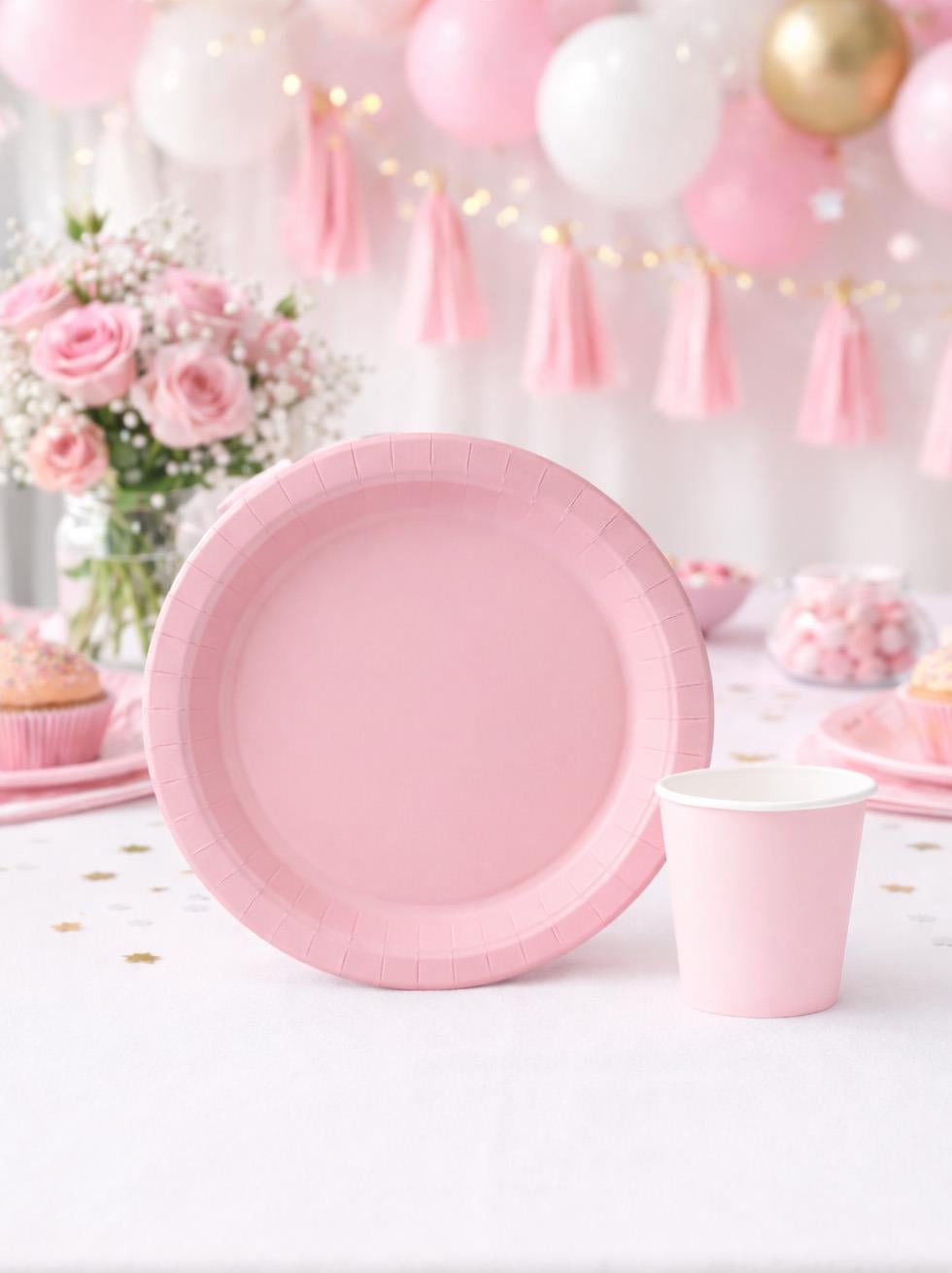 Karton Tabak Bardak Set Doğum Günü Parti Seti Pembe 8 Adet 