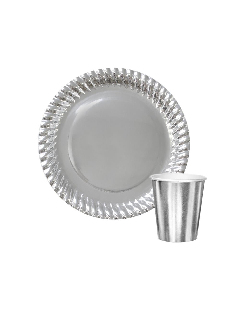 Karton Tabak Bardak Set Gümüş 8li