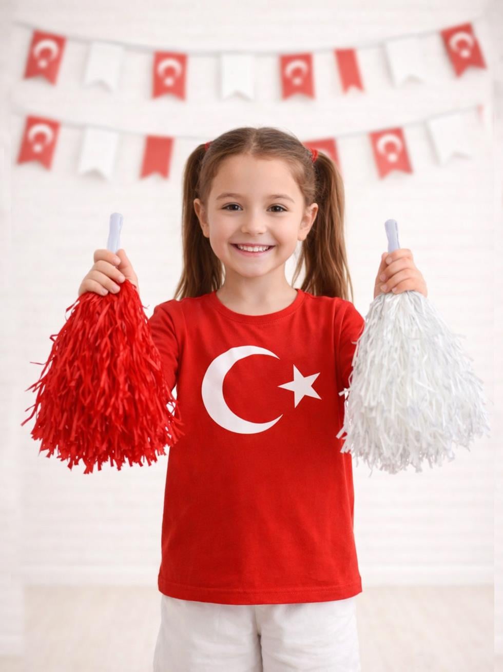 Kırmızı Beyaz Metalik Ponpon – Milli Bayram Gösteri Ponponu 2'li - Milli Bayram Süsleri | Parti Adresi