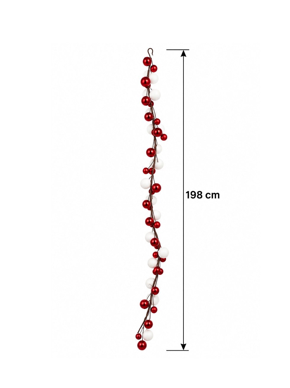 Kırmızı Beyaz Yılbaşı Toplu Garland 198 cm – Yılbaşı Sarkıt Dekoru Kapı Duvar ve Masa Süsü