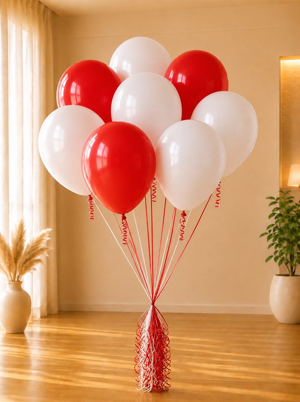 Kırmızı ve Beyaz Balon Demeti - 10'lu Set - Düz Renk Balon | Parti Adresi