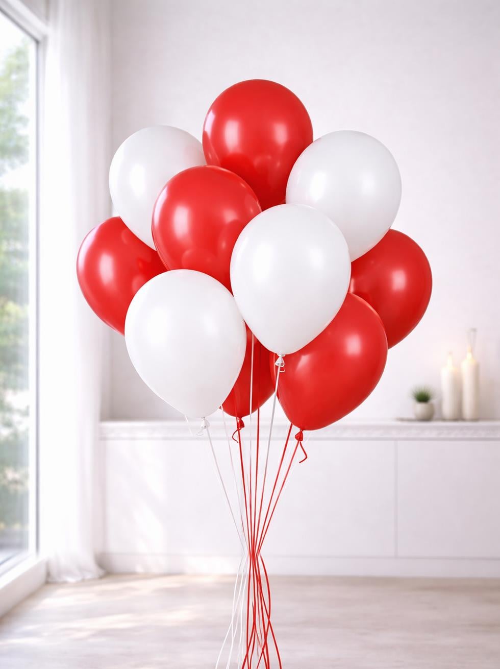 Kırmızı ve Beyaz Balon Demeti - 10'lu Set - Düz Renk Balon | Parti Adresi