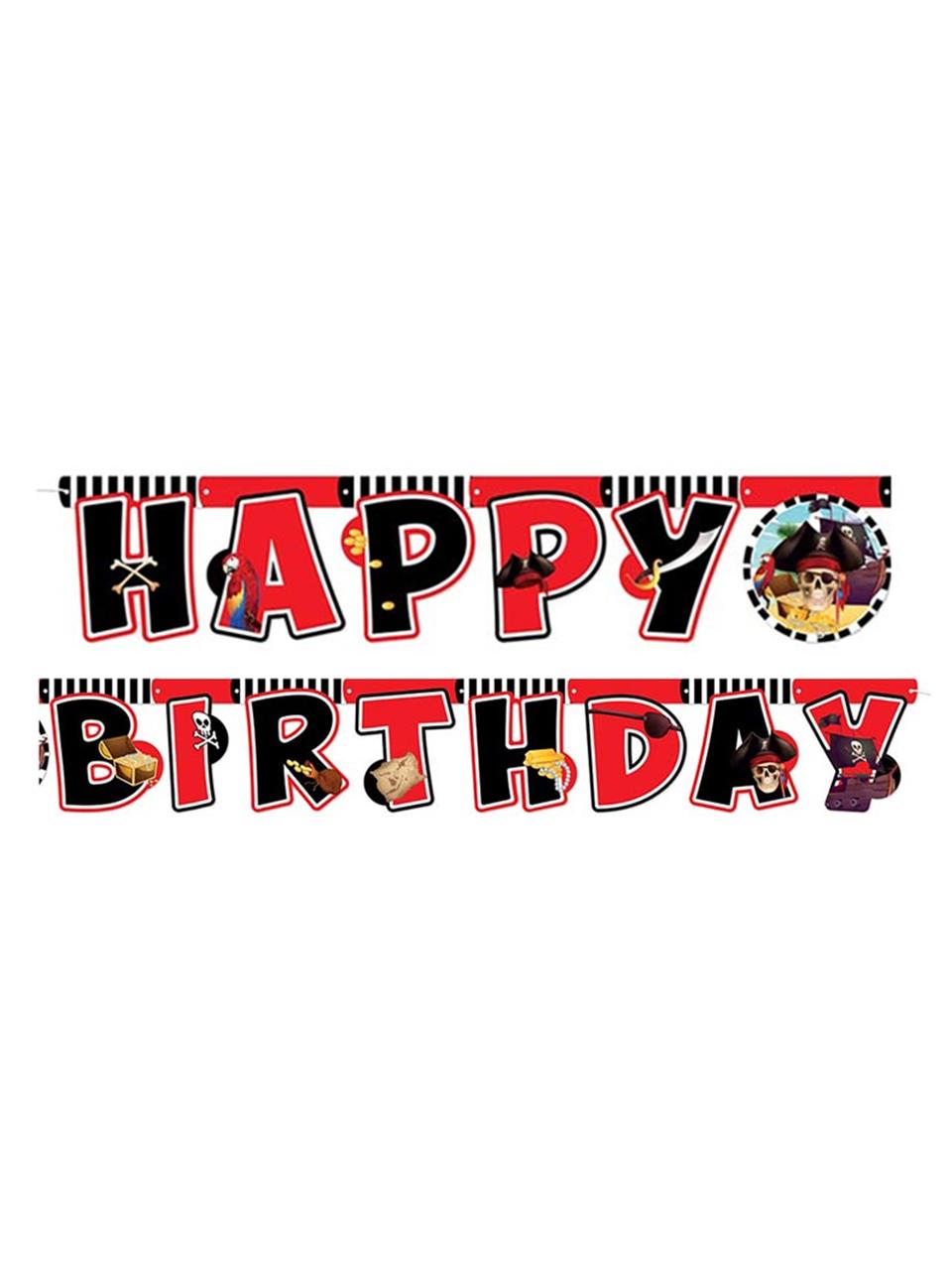 Korsan Temalı Happy Birhtday Yazı Banner Doğum Günü Parti Süsü