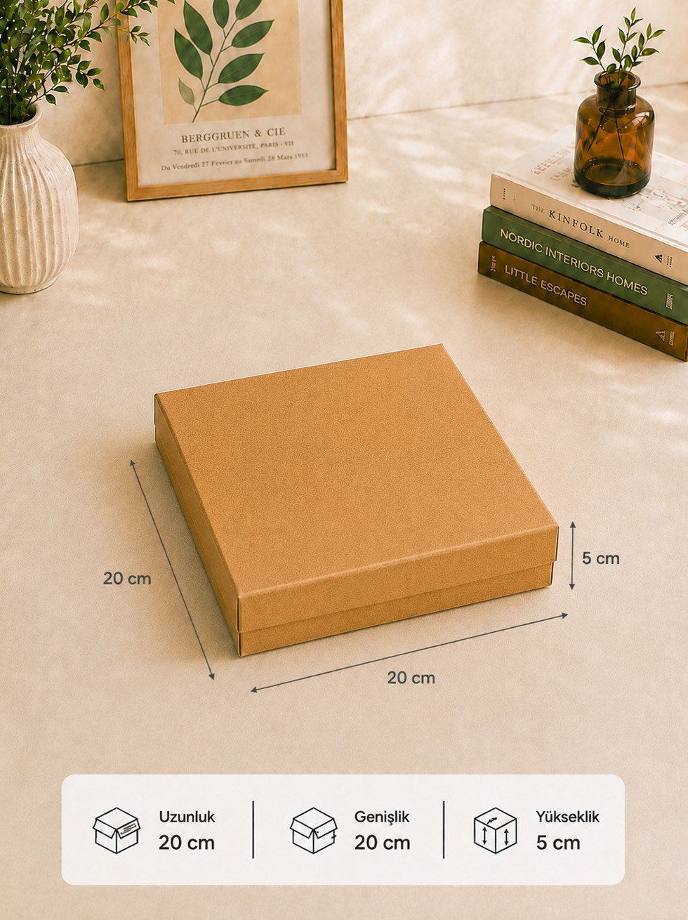 Kraft Kutu Karton Hediye Kutusu 20X20X5 Cm