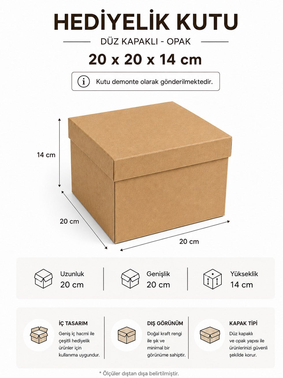 Kraft Kutu Karton Hediye Kutusu 20X20X14 Cm