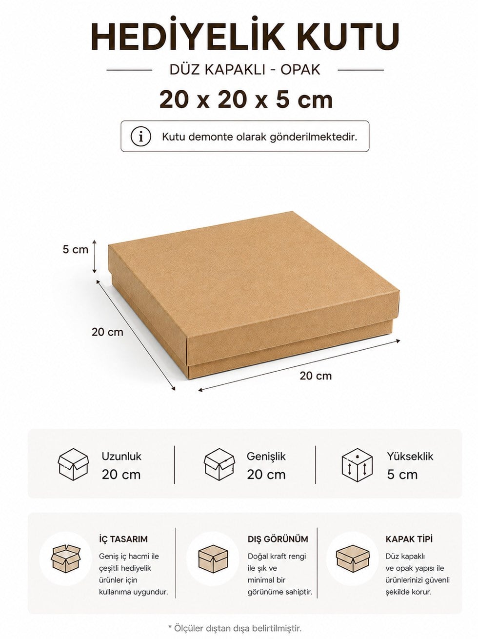 Kraft Kutu Karton Hediye Kutusu 20X20X5 Cm