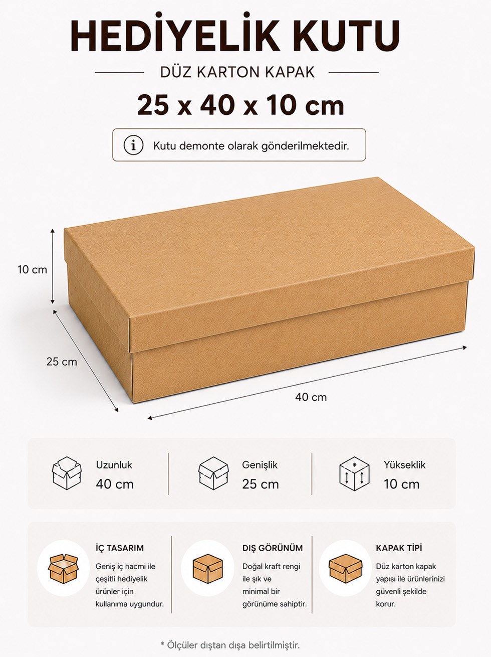 Kraft Kutu Karton Hediye Kutusu 25X40X10 Cm
