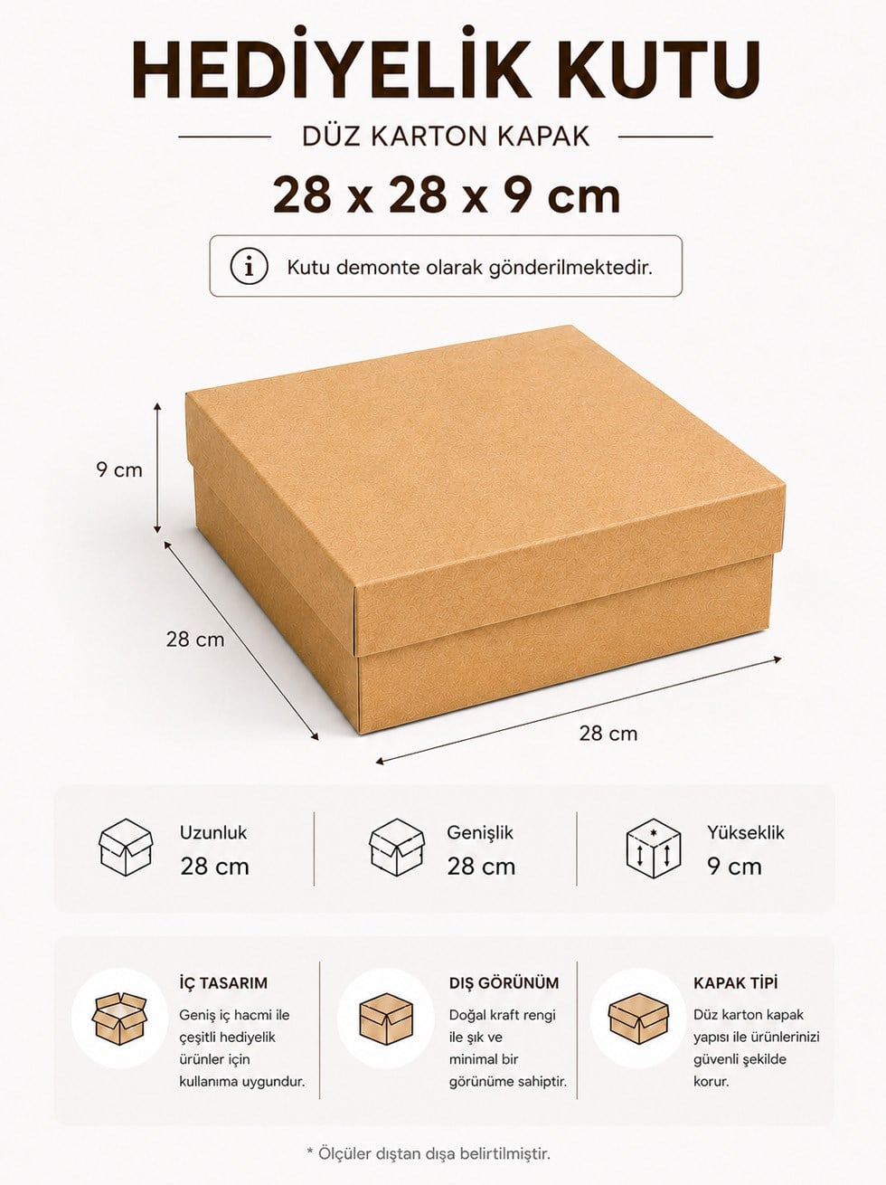 Kraft Kutu Karton Hediye Kutusu 28x28x9 cm