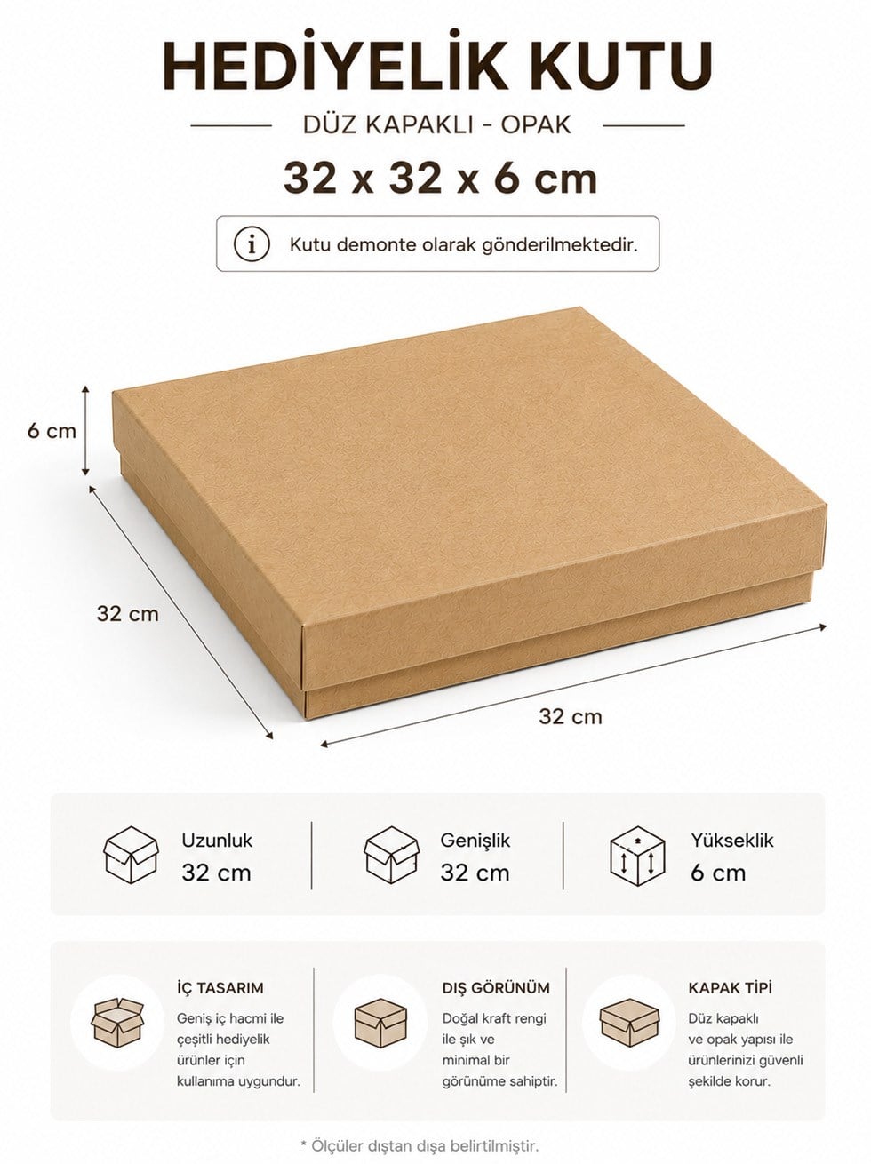 Kraft Kutu Karton Hediye Kutusu 32X32X6 Cm
