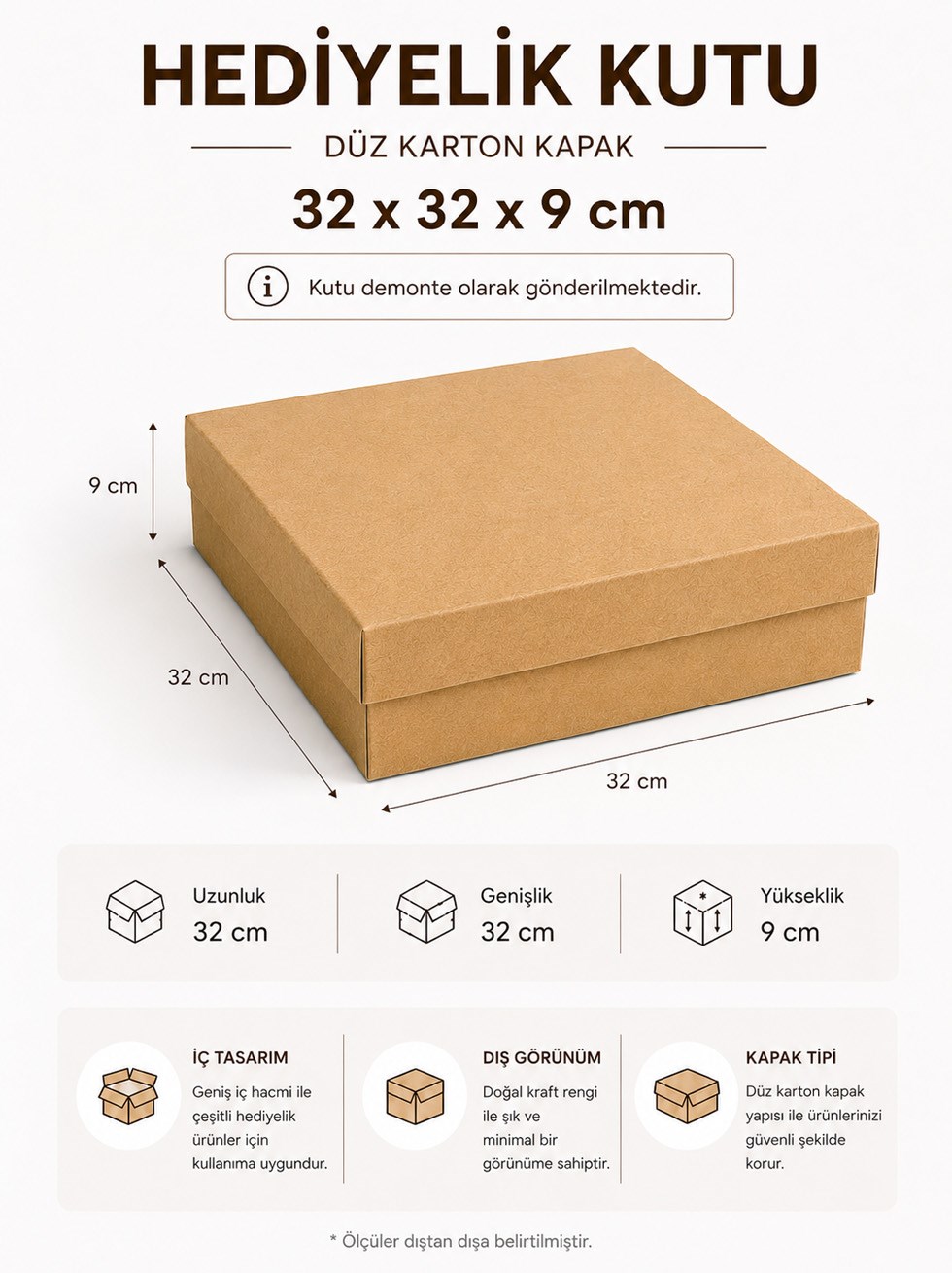 Kraft Kutu Karton Hediye Kutusu 32X32X9 Cm