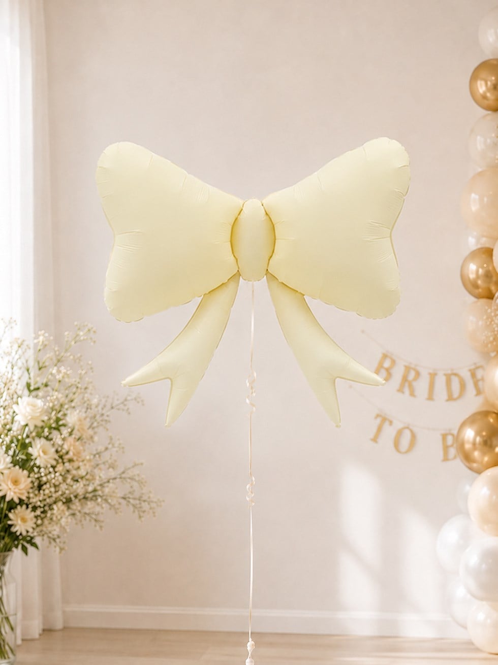 Krem Fiyonk Kurdele Folyo Balon – Doğum Günü Dekoru 86 cm