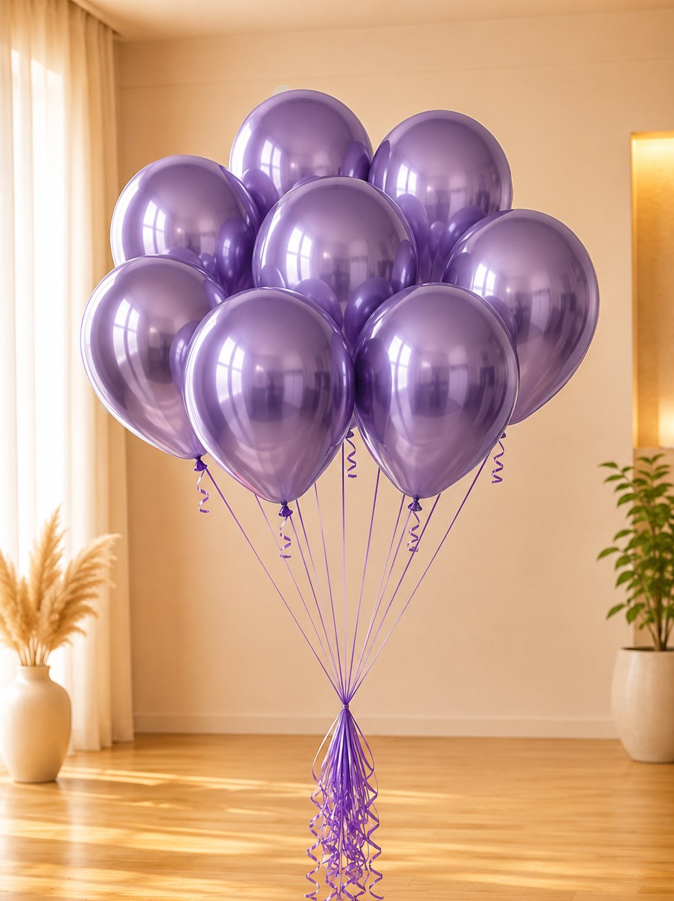 Krom Balon Parlak Parti Balonu Mor 12 inc - 30 cm 5li