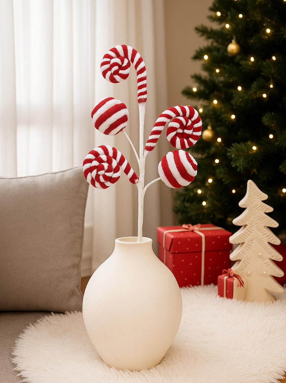 Lolipop & Baston Şeker Yılbaşı Dekor ve Ağaç Süsü  – Kırmızı Beyaz 70 cm