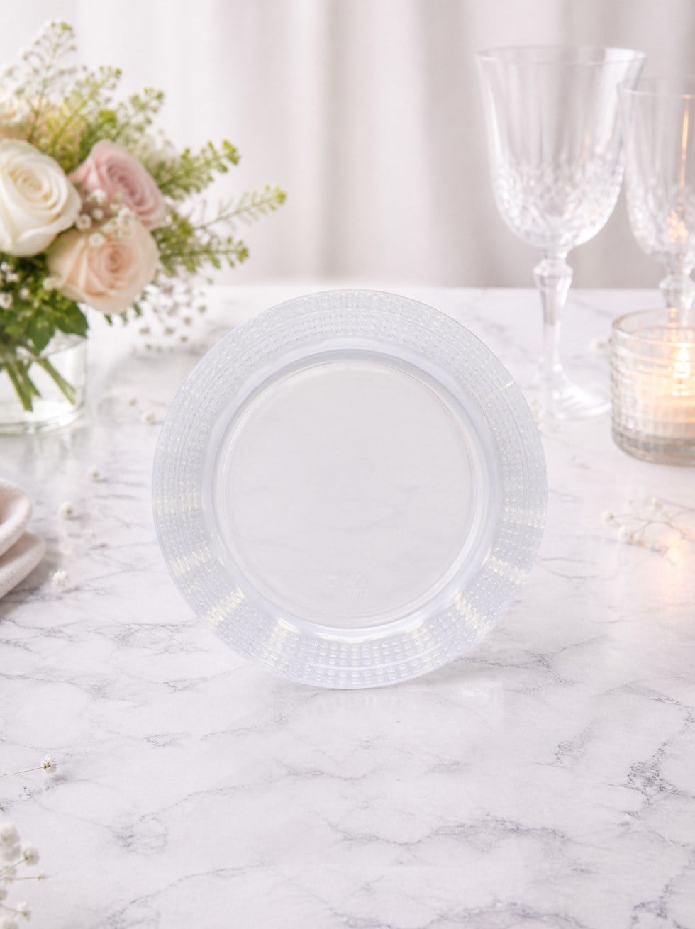 Lüks Mika Tabak Desenli Plastik Parti Tabağı Şeffaf 18 cm 6lı