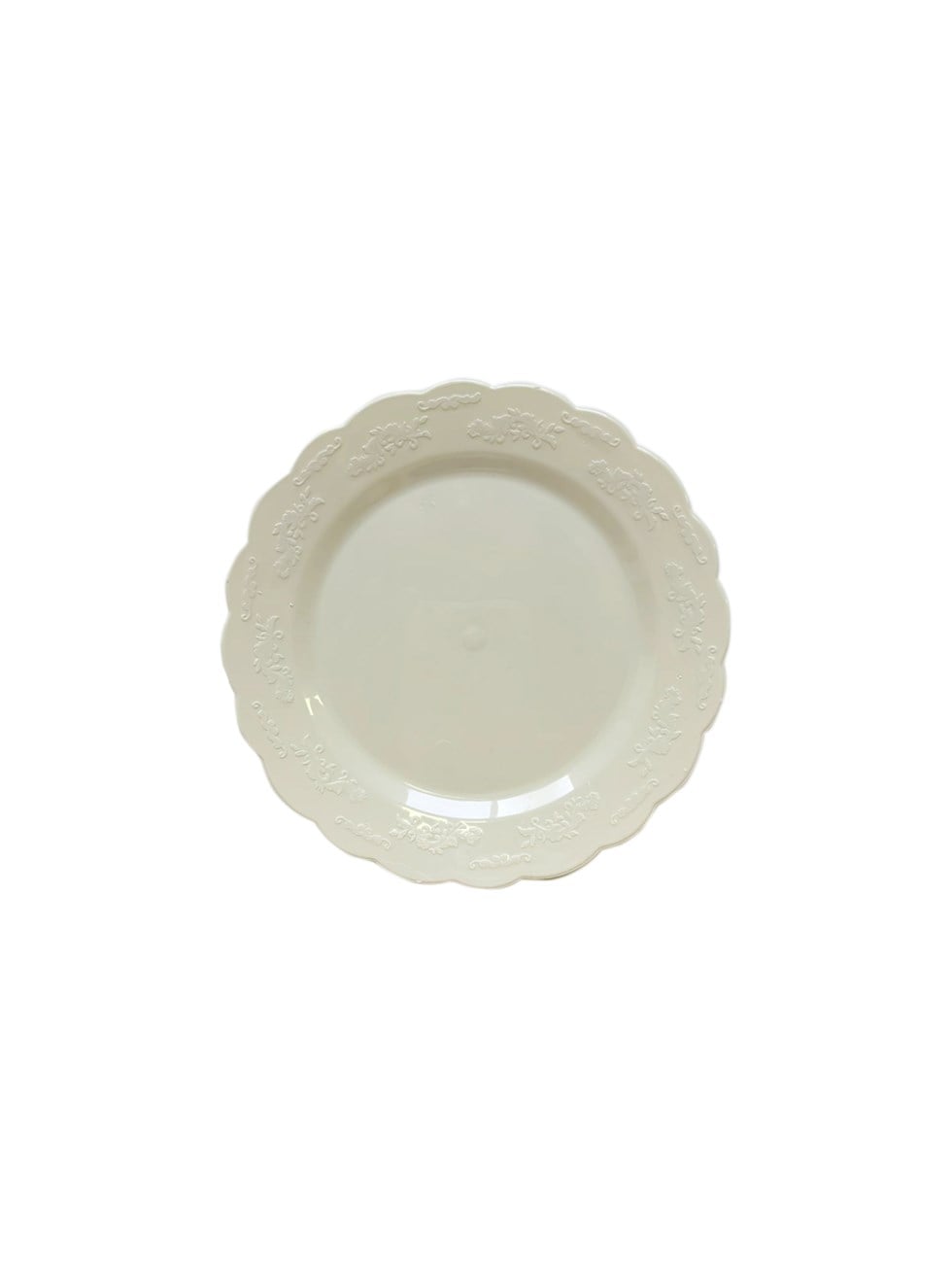 Lüks Mika Tabak Vintage Desenli Plastik Parti Tabağı Krem 18 cm