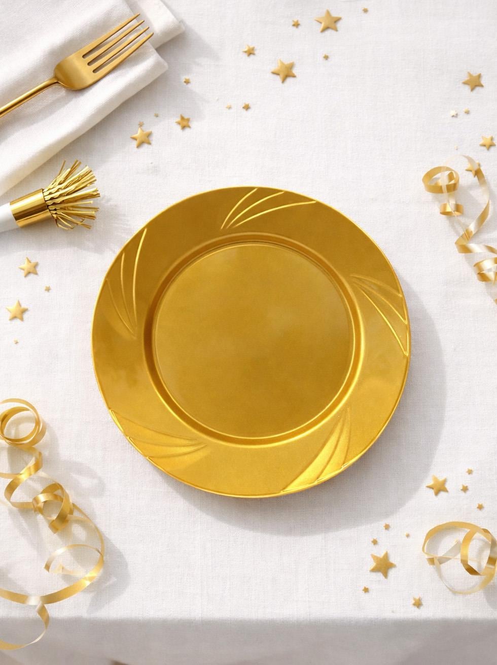 Lüks Plastik Mika Tabak Parti Tabağı Gold 23 cm 6lı 