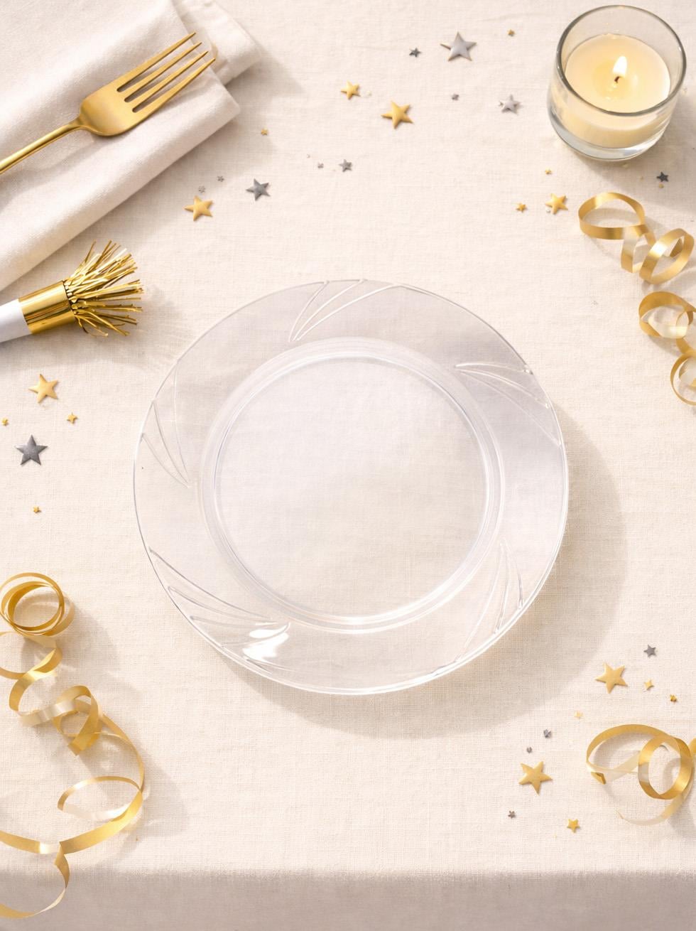 Lüks Plastik Mika Tabak Parti Tabağı Şeffaf 23  cm 6lı 