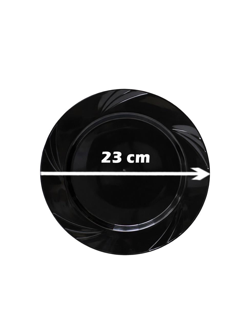 Lüks Plastik Mika Tabak Parti Tabağı Siyah 23 Cm 6lı