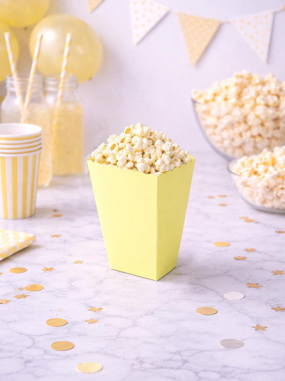 Makaron Sarı Patlamış Mısır Kutusu Popcorn Kutusu 8li