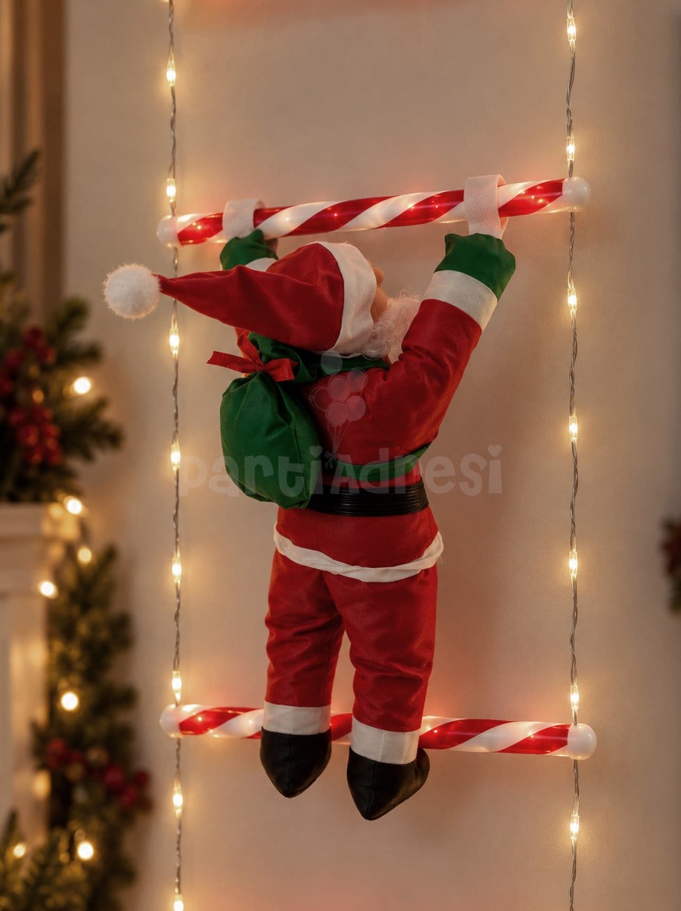 Merdivenli Tırmanan Noel Baba Led Işık 242 cm Kumandalı 8 fonksiyonlu Günışığı Pilli Yılbaşı Süsü