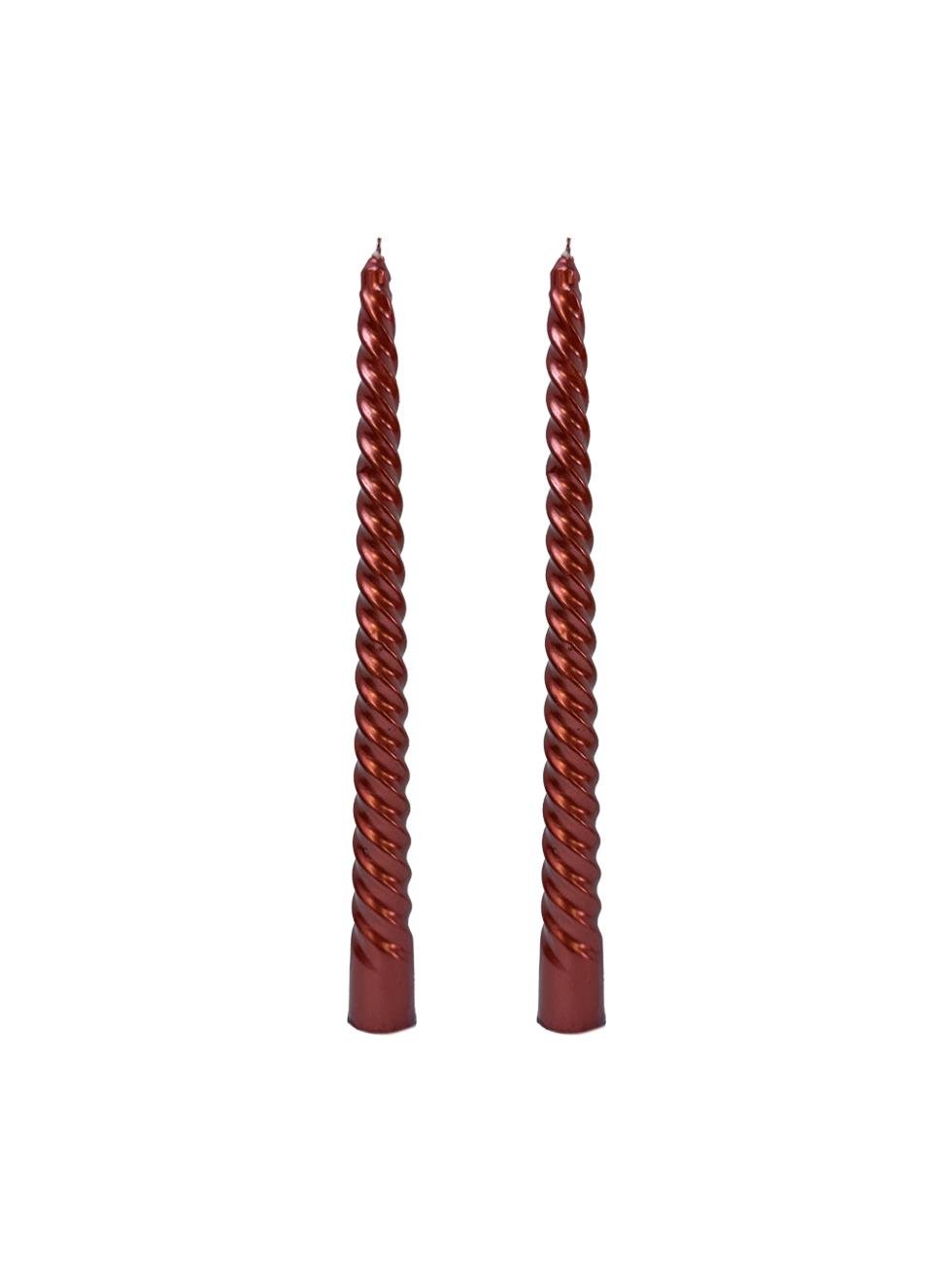 Metalik Kırmızı Spiral Şamdan Mum – Dekoratif Masa Dekoru 2li