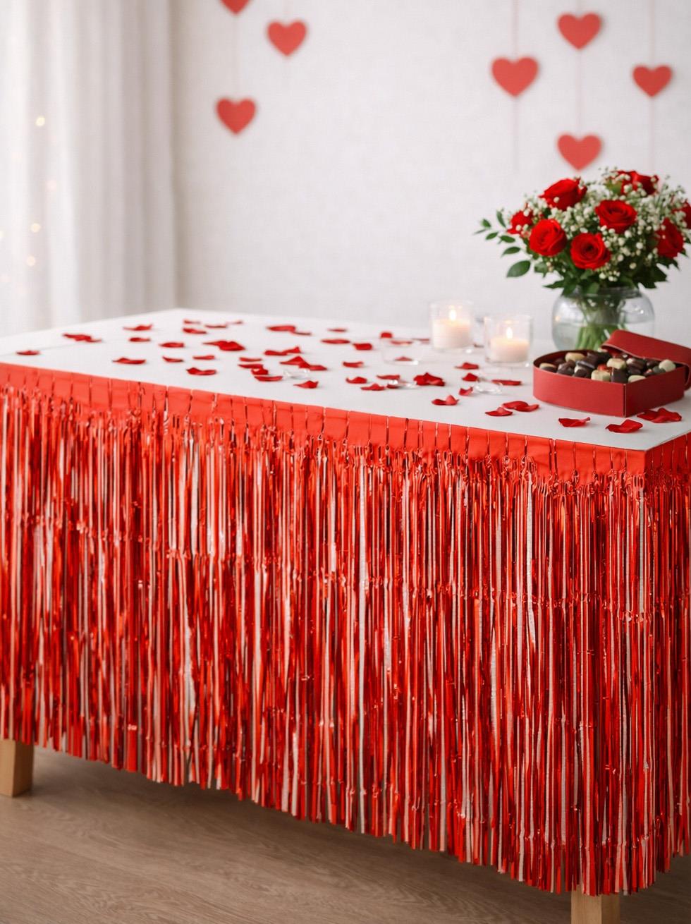 Metalize Masa Eteği Kırmızı