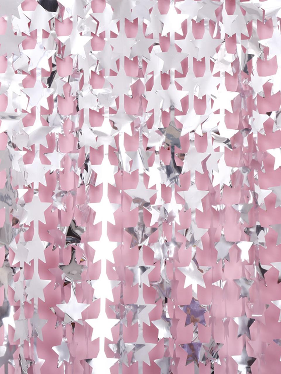 Metalize Yıldız Parti Perdesi Kapı ve Fon Perdesi Gümüş