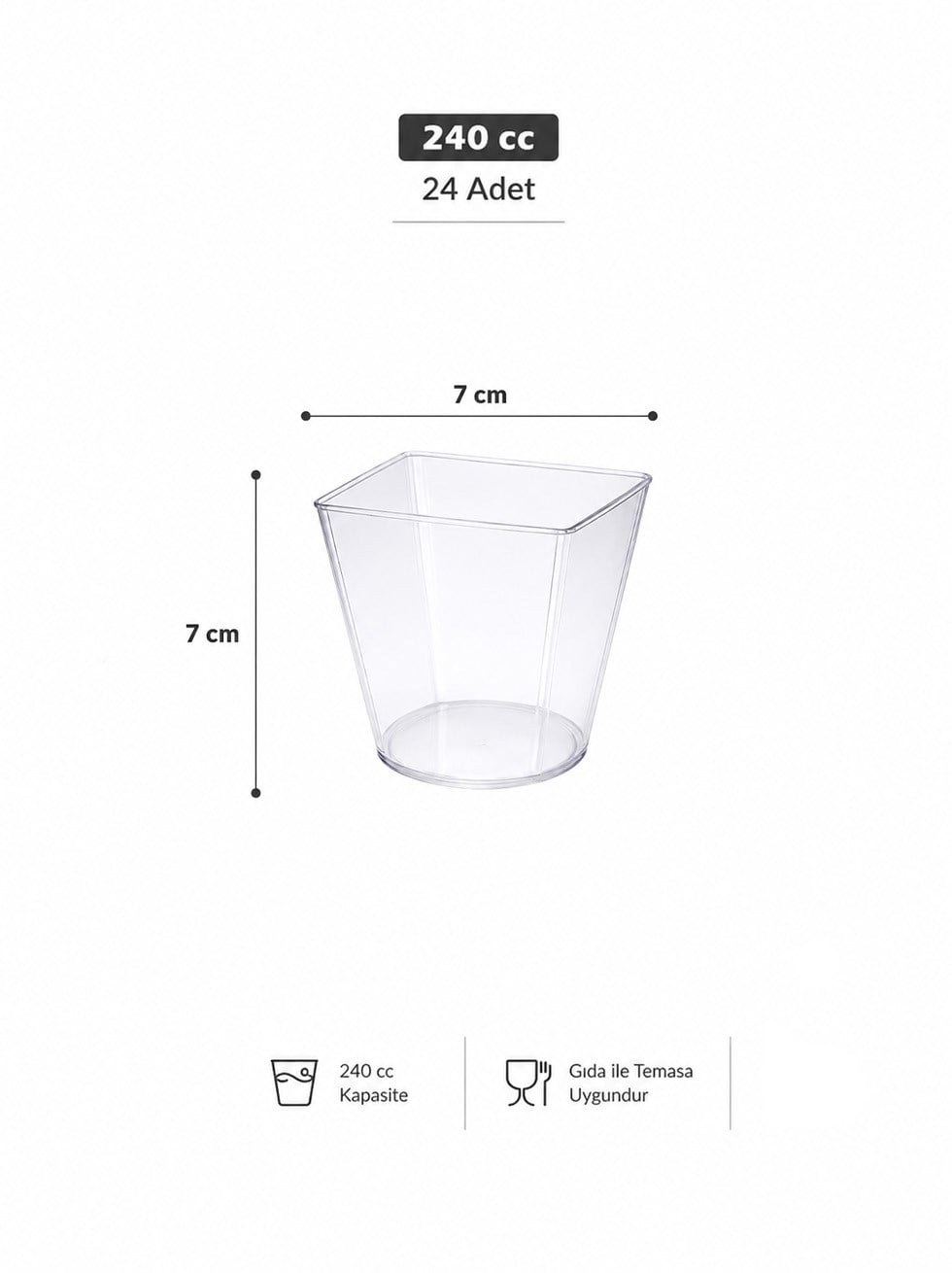 Mika Plastik Mini Kare Sunum Kasesi Şeffaf Kap 240 ml 24lü
