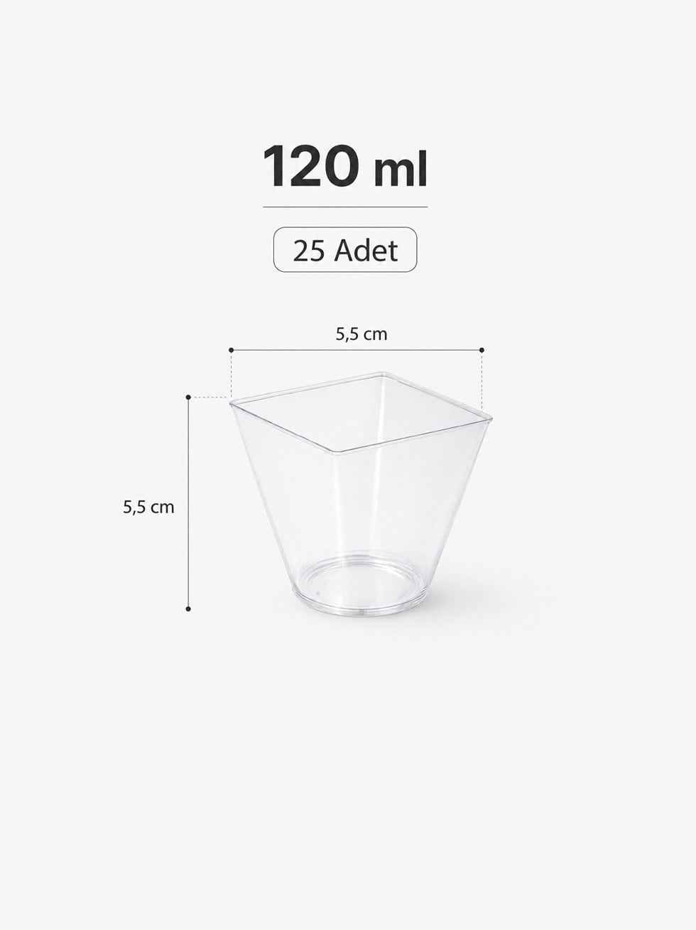Mika Plastik Mini Kare Sunum Kasesi Şeffaf Kap 120 ml 25li