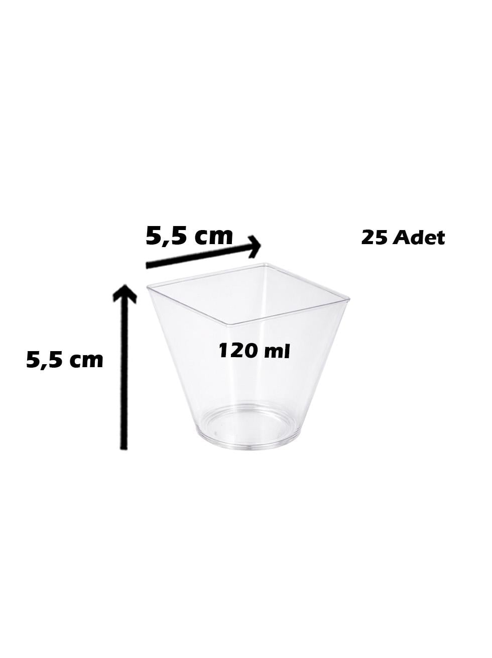 Mini Kare Kap Şeffaf Mini Sunum Tabağı 120 Cc 25Li