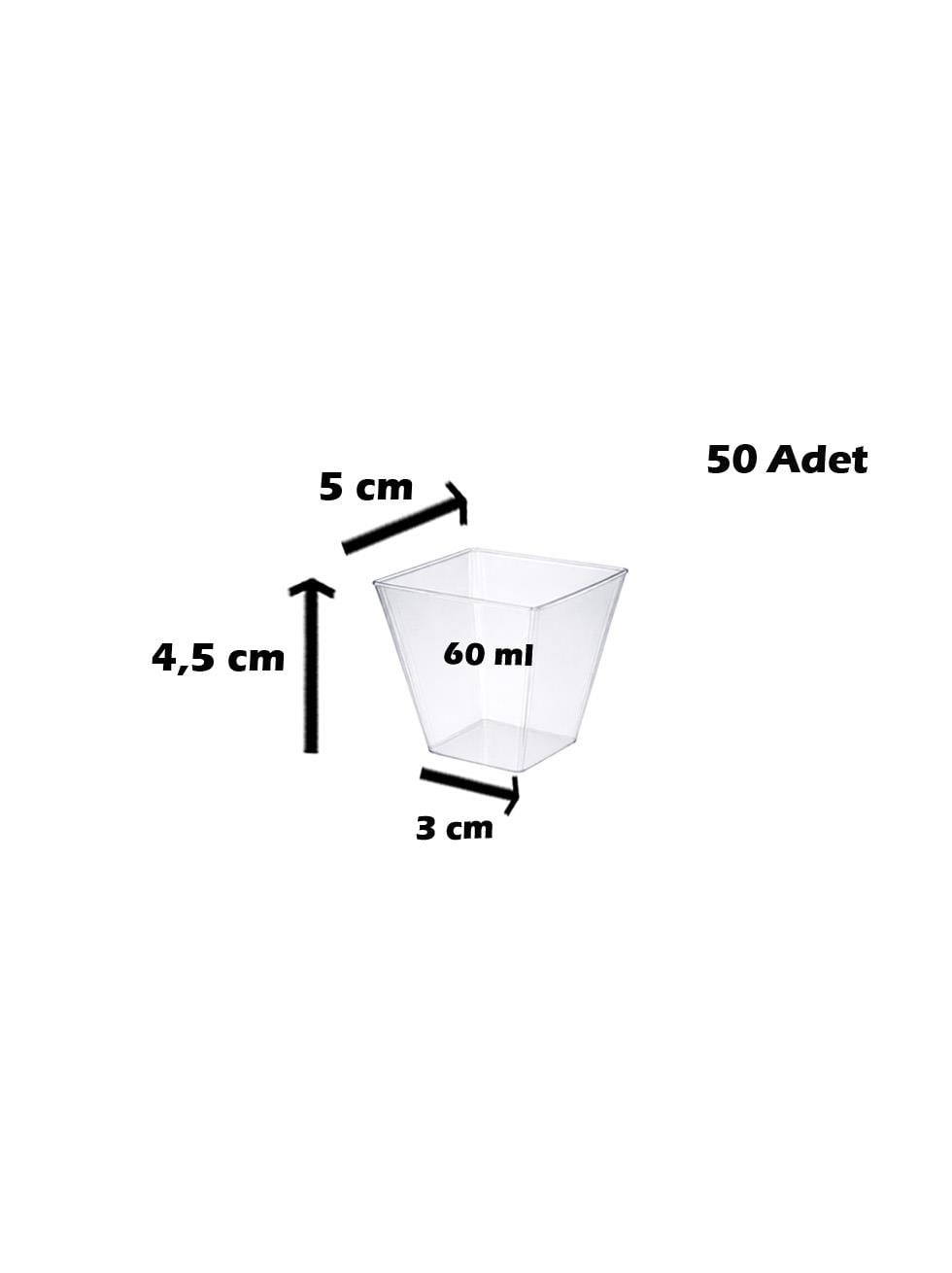 Mika Plastik Mini Kare Sunum Kasesi Şeffaf Mika Kap 60 ml 50li