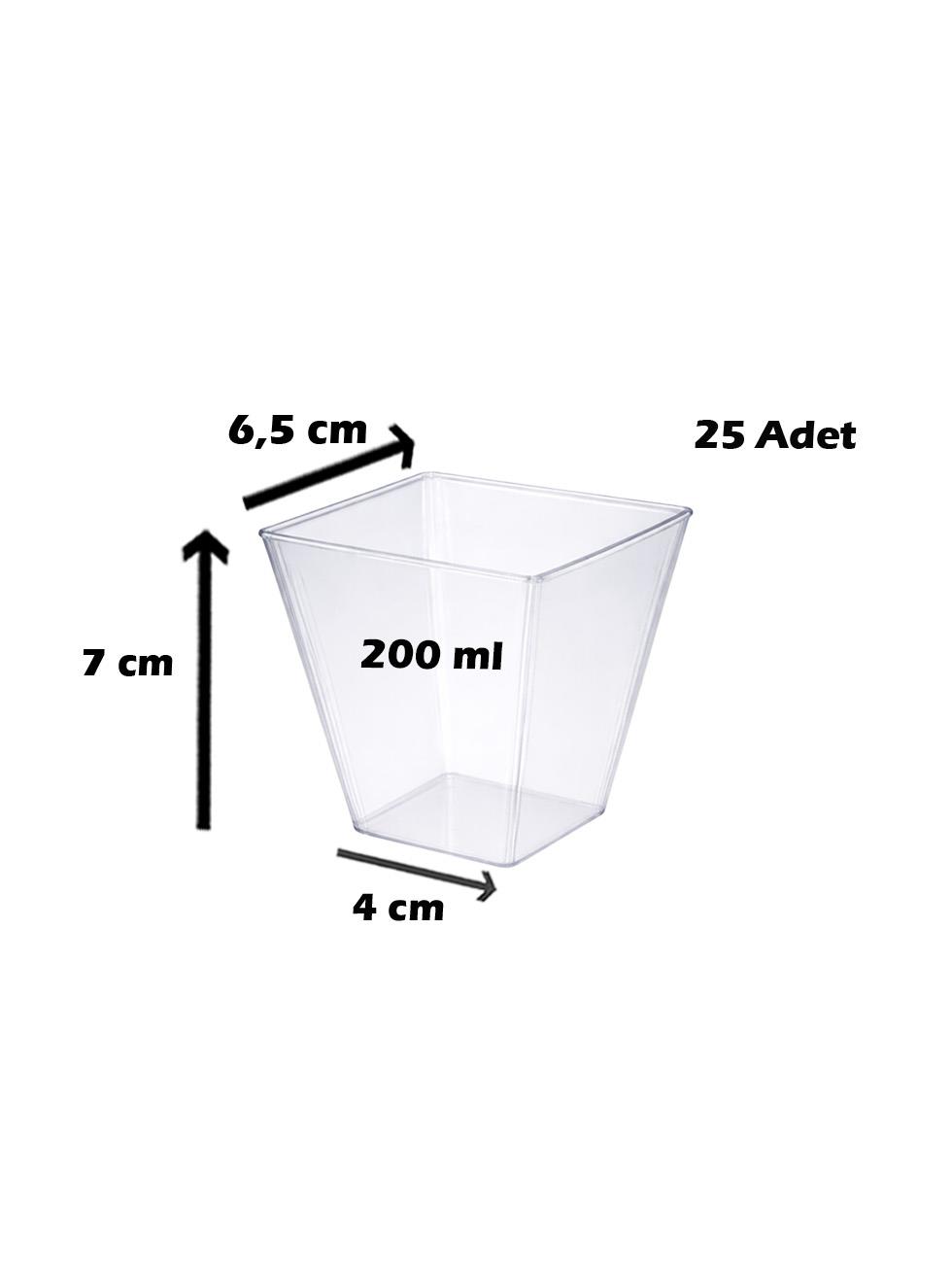 Mika Plastik Mini Kare Sunum Kasesi Şeffaf Kap 200 ml 25li
