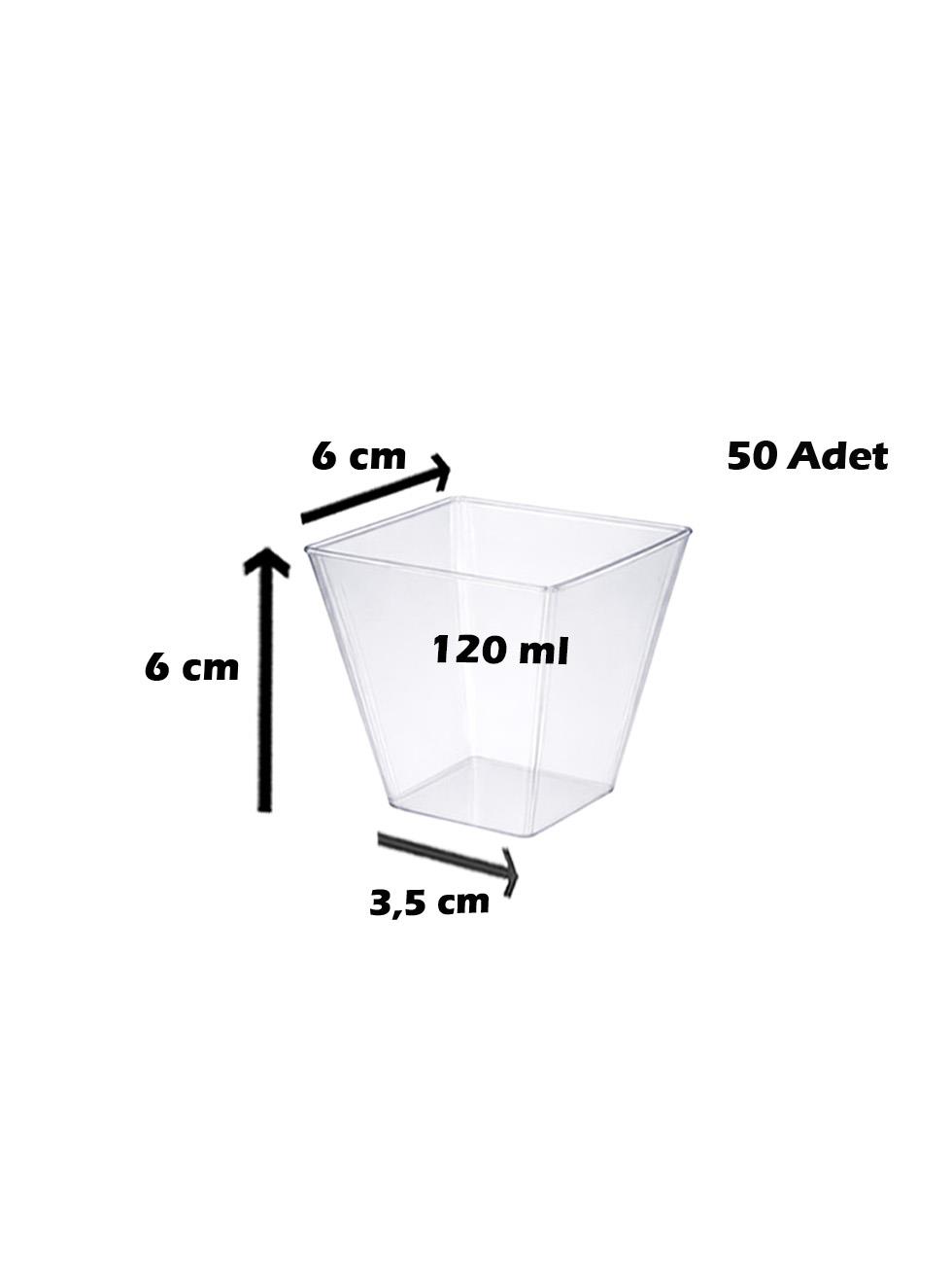 Mini Kare Sunum Kasesi Şeffaf Mika Kap 120 CC 50Li