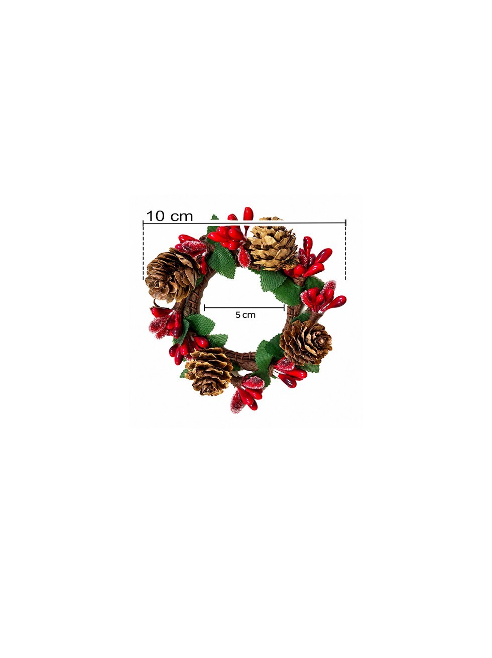 Mini Kozalaklı Yılbaşı Peçetelik 5 cm 6lı – Kırmızı Berry Süslemeli Mumluk