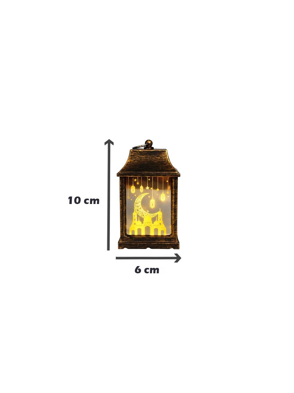 Mini Ramazan Feneri – Led Işıklı Pilli Eskitme Detaylı Altın 10 cm