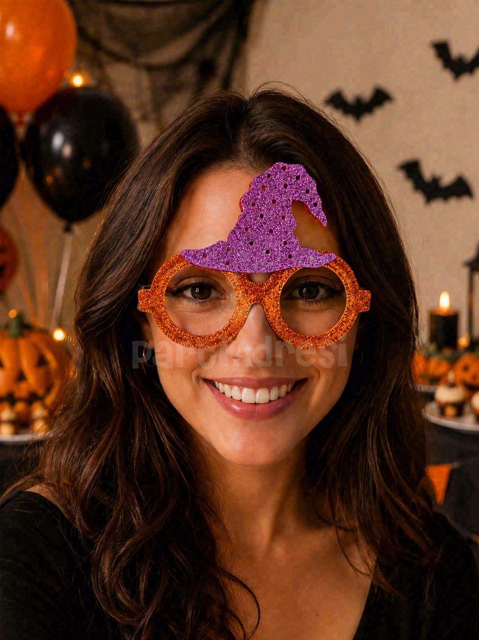 Mor Cadı Şapkalı Halloween Parti Gözlüğü – Cadılar Bayramı Kostüm Aksesuarı