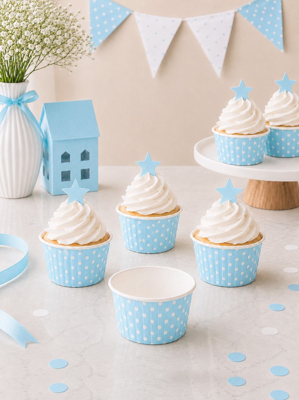 Muffin Kek Kapsülü Mavi Puantiyeli Kağıt Cupcake Kalıbı 25Li