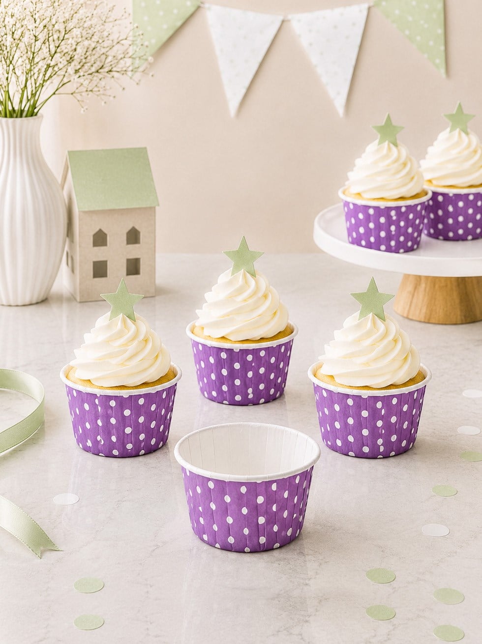 Muffin Kek Kapsülü Mor Puantiyeli Kağıt Cupcake Kalıbı 25Li
