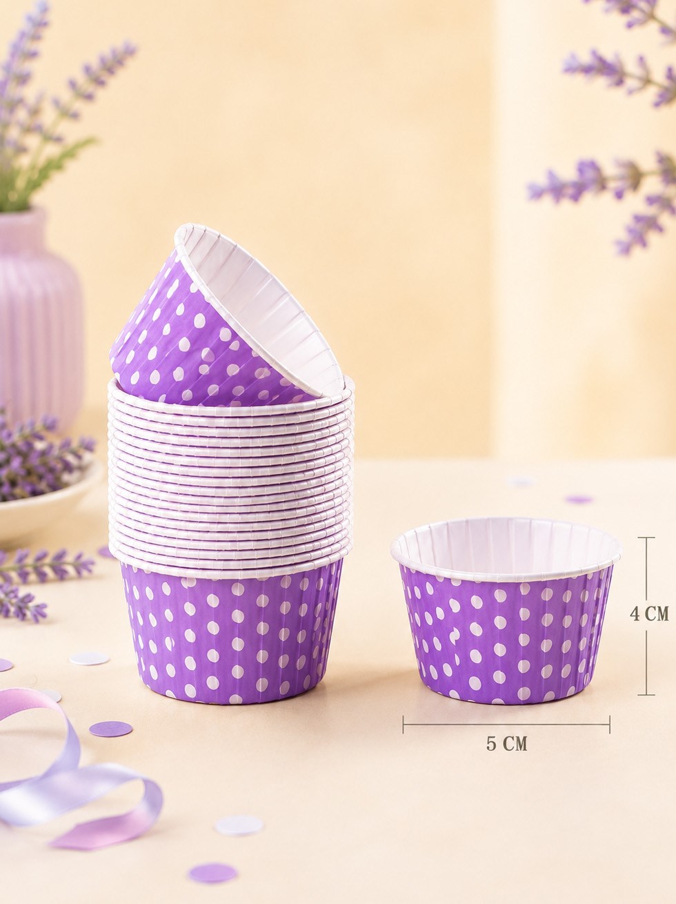 Muffin Kek Kapsülü Mor Puantiyeli Kağıt Cupcake Kalıbı 25Li