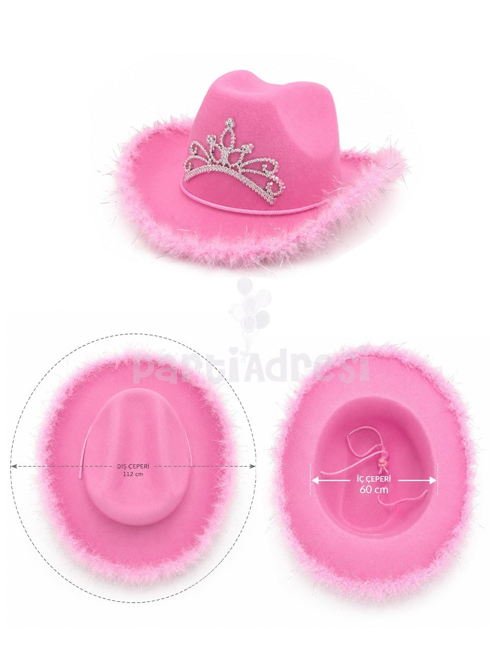 Pembe Tüylü Kovboy Şapkası Parti Kostüm Aksesuarı