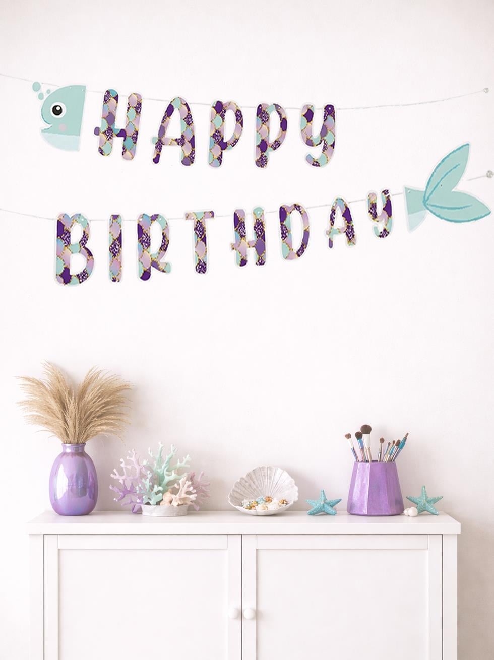 Pırıltılı Deniz Kızı Happy Birthday Banner