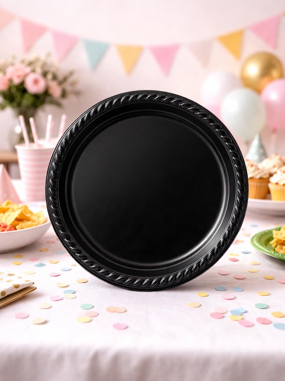 Plastik Tabak Doğum Günü Parti Tabağı Siyah 21 cm 25li